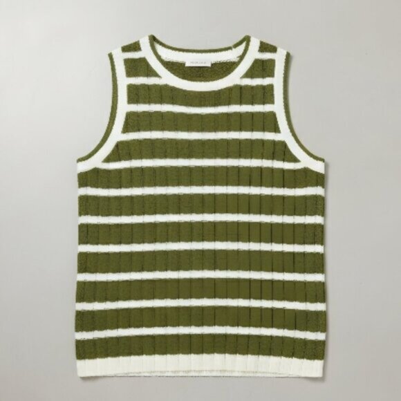 NWOT Joan Rivers Olive Striped Cotton Crochet Sweater Tank L - Picture 10 of 15